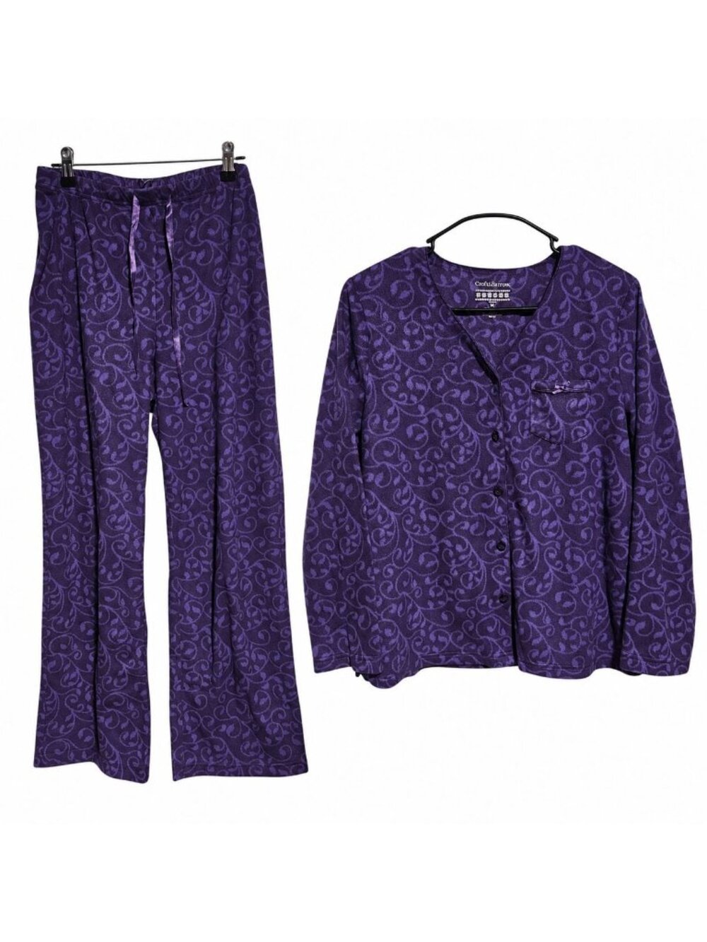 Croft & Barrow Purple Fleece Pajama Set Womens Size Medium Loungewear PJs